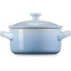 imageLe Creuset Stoneware Holly Collection MIni Round Cocotte 8 oz Coastal Blue with Gold AppliqueCoastal Blue