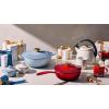 imageLe Creuset Stoneware Holly Collection MIni Round Cocotte 8 oz Coastal Blue with Gold AppliqueWhite