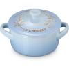 imageLe Creuset Stoneware Holly Collection MIni Round Cocotte 8 oz Coastal Blue with Gold AppliqueCoastal Blue