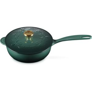 imageLe Creuset Enameled Cast Iron Holly Collection Traditional Saucier 225 qt Coastal Blue with Gold KnobArtichaut