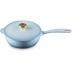 imageLe Creuset Enameled Cast Iron Holly Collection Traditional Saucier 225 qt Coastal Blue with Gold KnobCoastal Blue