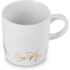 imageLe Creuset Stoneware Holly Collection London Mug 12 Oz Cerise with Gold AppliqueWhite