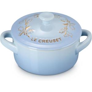 imageLe Creuset Stoneware Holly Collection MIni Round Cocotte 8 oz Coastal Blue with Gold AppliqueCoastal Blue