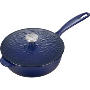 imageLe Creuset Olive Branch Collection Enameled Cast Iron Saucier 225 qt Marseille with Embossed LidIndigo