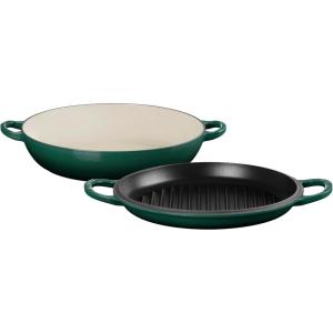 imageLe Creuset Enameled Cast Iron Multifunction Braiser with Grill Pan Lid 35 qt MeringueArtichaut