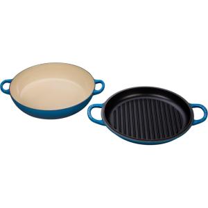 imageLe Creuset Enameled Cast Iron Multifunction Braiser with Grill Pan Lid 35 qt MeringueMarseille