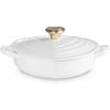 imageLe Creuset Enameled Cast Iron Traditional Shallow Heart Cocotte 125 Qt Chiffon Pink Light Gold HeartWhite