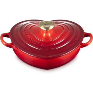 imageLe Creuset Enameled Cast Iron Traditional Shallow Heart Cocotte 125 Qt Chiffon Pink Light Gold HeartCerise
