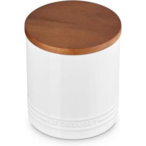 imageLe Creuset Signature Salt Cellar and Storage Canister with Wood Lid 7 oz ShallotWhite
