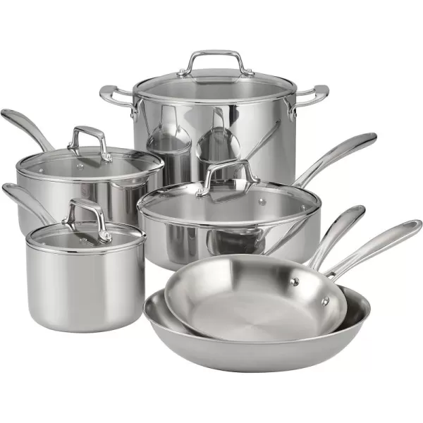 Tramontina Stainless Steel Tri-Ply Clad 8-Piece Cookware Set, Glass Lids, 80116/1010DS