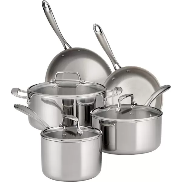 Tramontina Stainless Steel Tri-Ply Clad 8-Piece Cookware Set, Glass Lids, 80116/1010DS