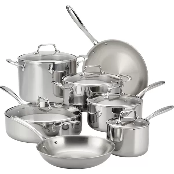 Tramontina Stainless Steel Tri-Ply Clad 8-Piece Cookware Set, Glass Lids, 80116/1010DS