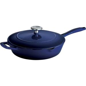 imageTramontina Enameled Cast Iron Covered Skillet Gradated Cobalt 12Inch 80131068DSBlue