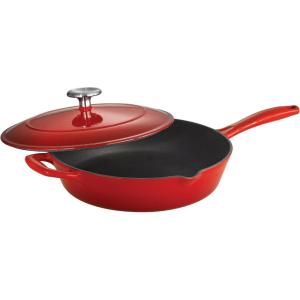 imageTramontina Enameled Cast Iron Covered Skillet Gradated Cobalt 12Inch 80131068DSRed