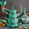 imageTramontina 14Piece Ceramic Non Stick Cookware Set with Lids HeavyGauge Aluminum Pots and Pans Kitchen Set with PFOAPTFEFree Nonstick Coating Dishwasher and Oven Safe BlueTeal