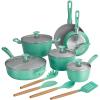 imageTramontina 14Piece Ceramic Non Stick Cookware Set with Lids HeavyGauge Aluminum Pots and Pans Kitchen Set with PFOAPTFEFree Nonstick Coating Dishwasher and Oven Safe BlueTeal