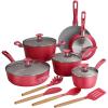 imageTramontina 14Piece Ceramic Non Stick Cookware Set with Lids HeavyGauge Aluminum Pots and Pans Kitchen Set with PFOAPTFEFree Nonstick Coating Dishwasher and Oven Safe BlueRed