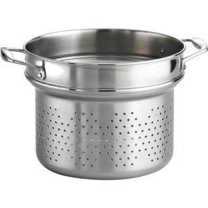 imageTramontina TriPly Clad Stainless Steel 8Quart Stock Pot with Lid InductionReady Pasta Pot DishwasherSafe NSFCertified Made in BrazilPASTA INSERT