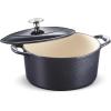 imageTramontina Enameled Cast Iron Dutch Oven Pot with Lid Round 55quart Medium BlueDark Blue