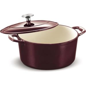 imageTramontina Enameled Cast Iron Dutch Oven Pot with Lid Round 55quart Medium BlueMajolica Red
