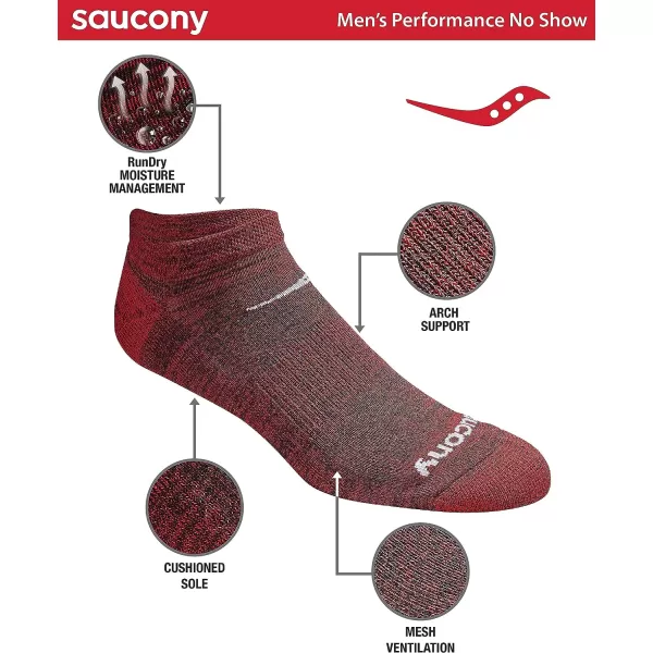 imageSaucony Mens MultiPack Mesh Ventilating Comfort Fit Performance NoShow SocksBlack Red Assorted 6 Pairs