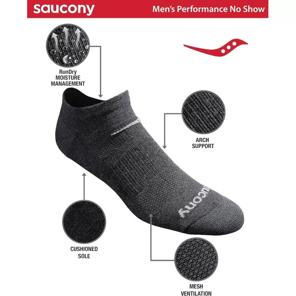 imageSaucony Mens MultiPack Mesh Ventilating Comfort Fit Performance NoShow SocksCharcoal Heather 12 Pairs
