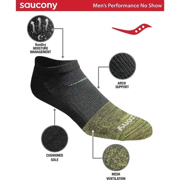 imageSaucony Mens MultiPack Mesh Ventilating Comfort Fit Performance NoShow SocksFashion Tipped Black 6 Pairs