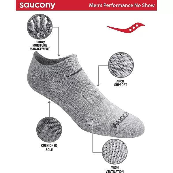imageSaucony Mens MultiPack Mesh Ventilating Comfort Fit Performance NoShow SocksGrey Basic 12 Pairs