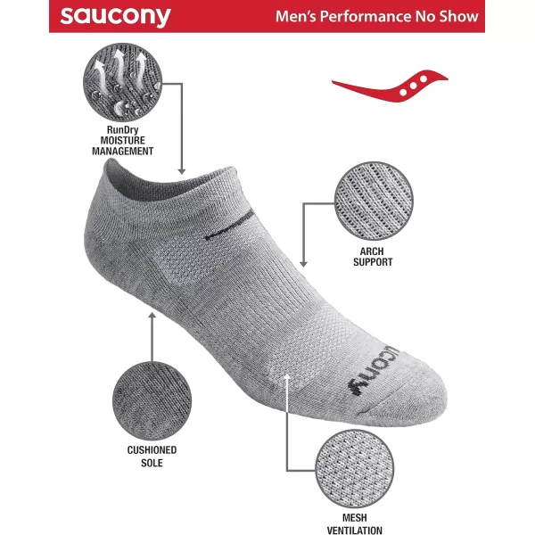 imageSaucony Mens MultiPack Mesh Ventilating Comfort Fit Performance NoShow SocksGrey Basic 18 Pairs