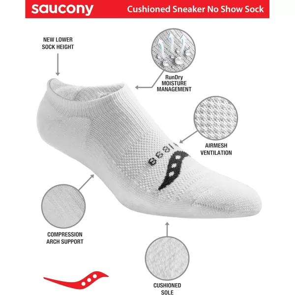 imageSaucony Mens MultiPack Mesh Ventilating Comfort Fit Performance NoShow SocksSneaker WhiteGrey 6 Pairs