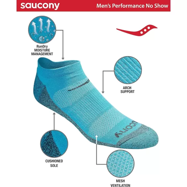 imageSaucony Mens MultiPack Mesh Ventilating Comfort Fit Performance NoShow SocksYellow Blue Charcoal Assorted 6 Pairs