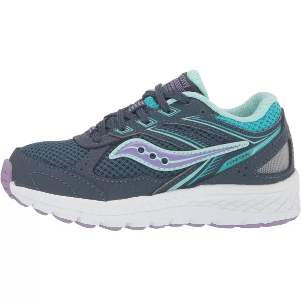 imageSaucony UnisexChild Cohesion 14 Lace to Toe Running ShoeNavyTurqPurple