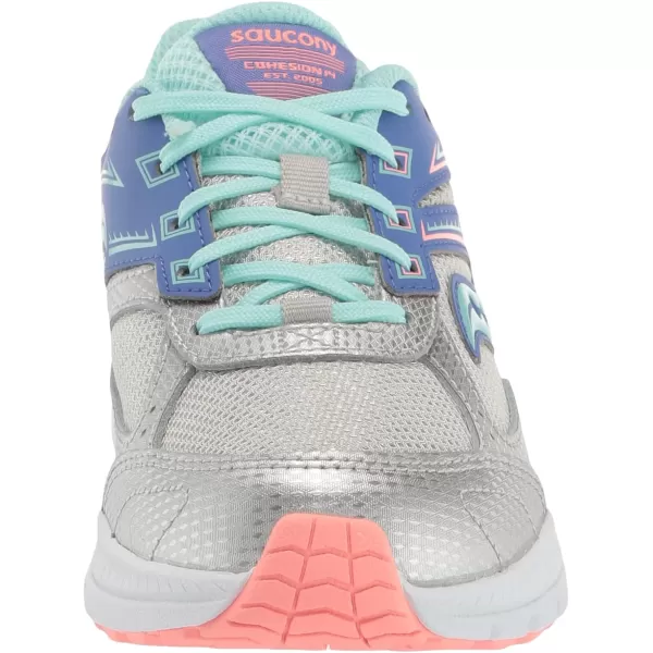 imageSaucony UnisexChild Cohesion 14 Lace to Toe Running ShoeSilverPeriwinkleTurq