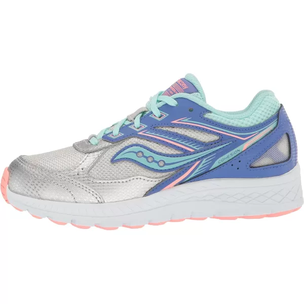 imageSaucony UnisexChild Cohesion 14 Lace to Toe Running ShoeSilverPeriwinkleTurq