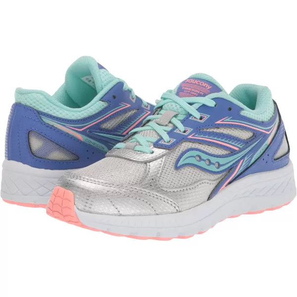 imageSaucony UnisexChild Cohesion 14 Lace to Toe Running ShoeSilverPeriwinkleTurq