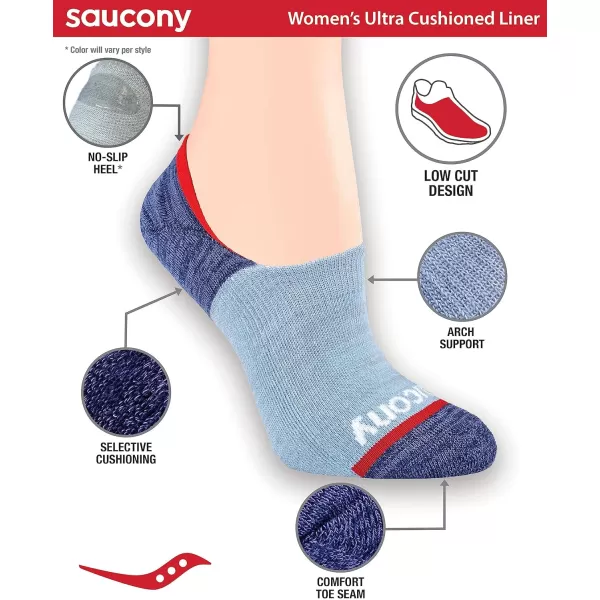 imageSaucony Womens 8 Pairs No Show Cushioned Invisible Liner SocksAmericana Assorted 8 Pairs