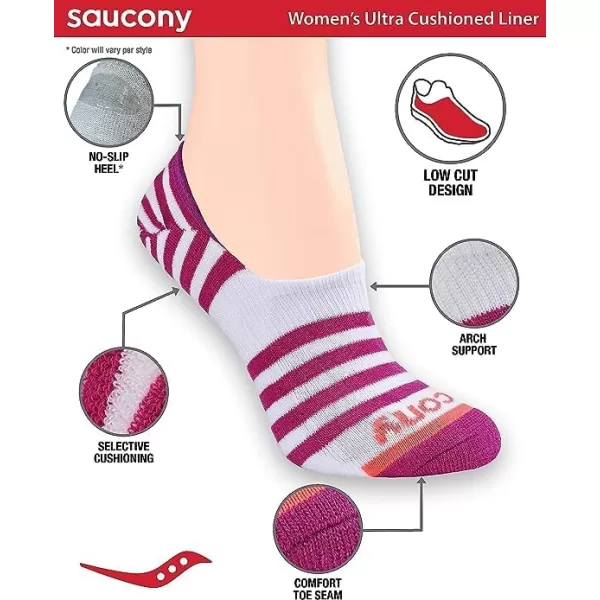 imageSaucony Womens 8 Pairs No Show Cushioned Invisible Liner SocksBerry 16 Pairs
