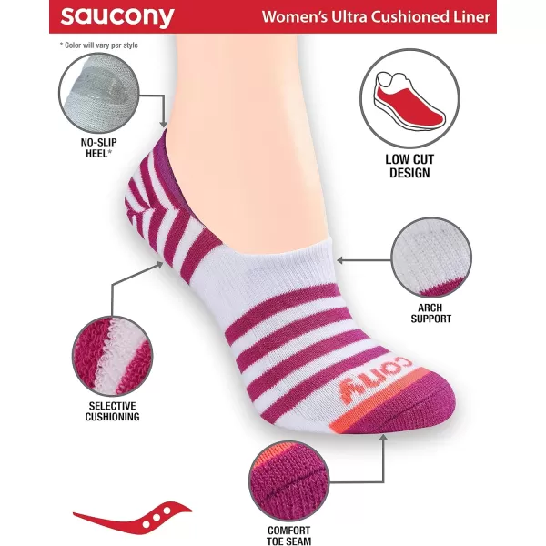 imageSaucony Womens 8 Pairs No Show Cushioned Invisible Liner SocksBerry 8 Pairs