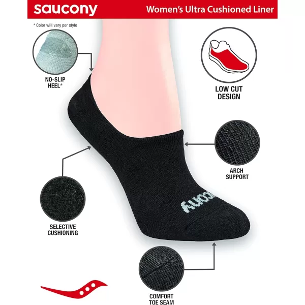 imageSaucony Womens 8 Pairs No Show Cushioned Invisible Liner SocksBlack Basic 8 Pairs