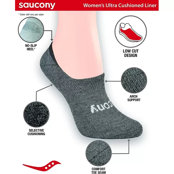 imageSaucony Womens 8 Pairs No Show Cushioned Invisible Liner SocksBlackCharcoal 8 Pairs