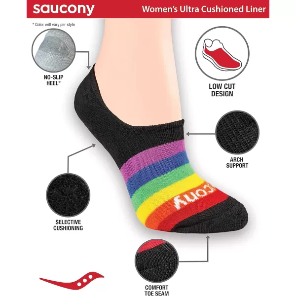 imageSaucony Womens 8 Pairs No Show Cushioned Invisible Liner SocksBright Assorted 8 Pairs
