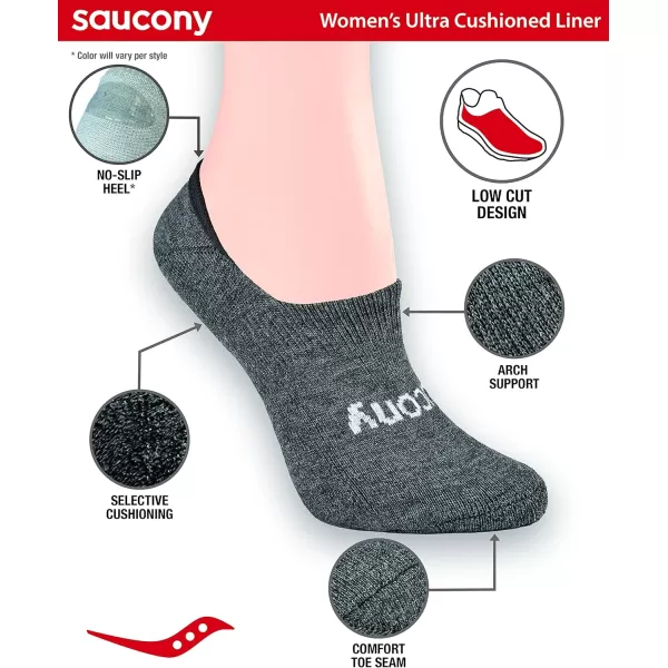 imageSaucony Womens 8 Pairs No Show Cushioned Invisible Liner SocksCharcoal Assorted 8 Pairs