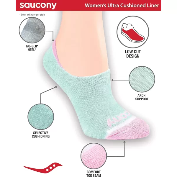 imageSaucony Womens 8 Pairs No Show Cushioned Invisible Liner SocksFashion Assorted 8 Pairs