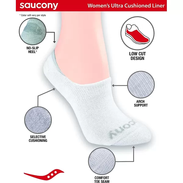 imageSaucony Womens 8 Pairs No Show Cushioned Invisible Liner SocksGrey Basic 8 Pairs