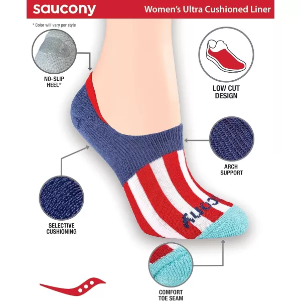 imageSaucony Womens 8 Pairs No Show Cushioned Invisible Liner SocksTeal Assorted 8 Pairs