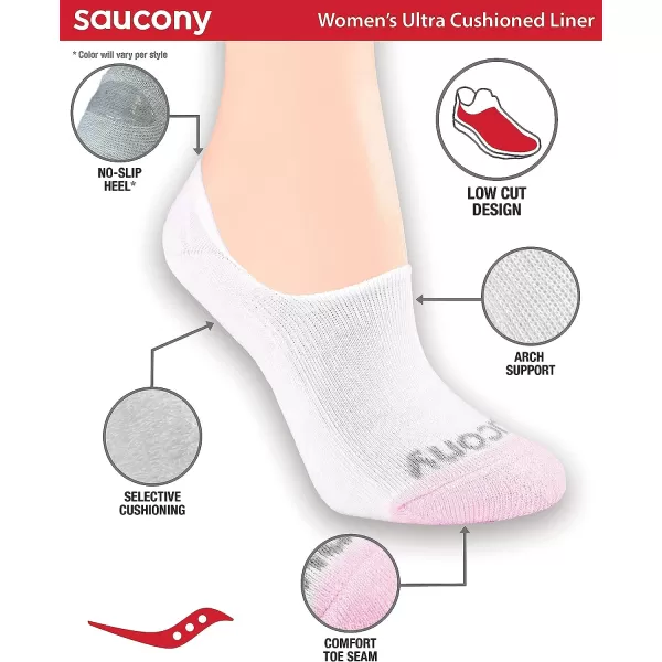 imageSaucony Womens 8 Pairs No Show Cushioned Invisible Liner SocksWardrobe 8 Pairs