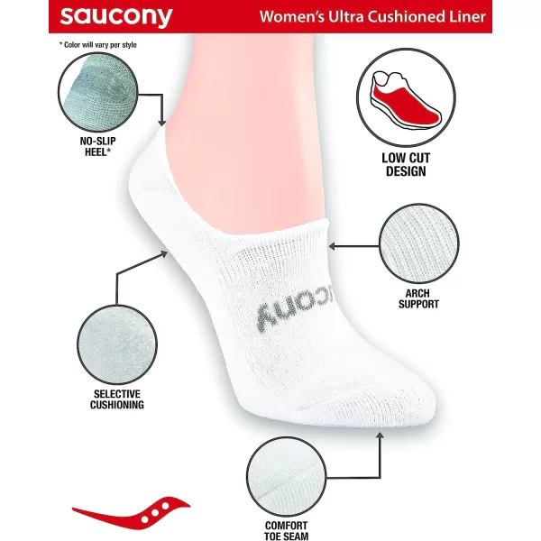 imageSaucony Womens 8 Pairs No Show Cushioned Invisible Liner SocksWhite 8 Pairs