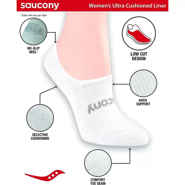 imageSaucony Womens 8 Pairs No Show Cushioned Invisible Liner SocksWhiteGrey 8 Pairs