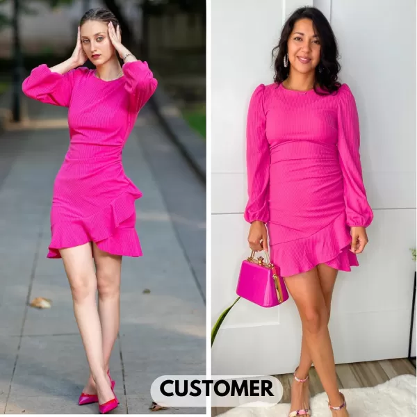 Byinns Women's 2024 Long Sleeve Bodycon Mini Dress Round Neck Knit Ruffle Ribbed Cocktail Party Sexy Dresses