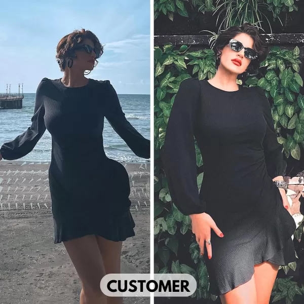 Byinns Women's 2024 Long Sleeve Bodycon Mini Dress Round Neck Knit Ruffle Ribbed Cocktail Party Sexy Dresses